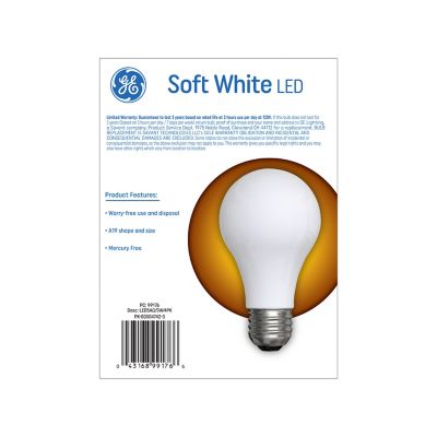 Image showing  40 Watt Equivalent 450-Lumen A19 General Purpose LED Light Bulbs, Soft White, 2,700K, 4-Pack, 99176