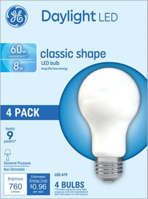 GE 60W Equivalent 760 Lumen A19 Replacement General Purpose LED Daylight Bulbs, 4-Pack