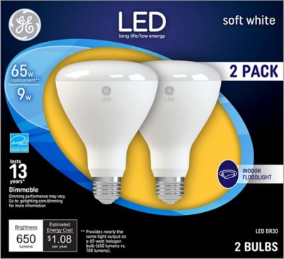 GE Soft White LED Floodlight Bulbs, 65 Watts Replacement, BR30 Indoor Floodlight (2 Pack)