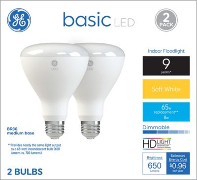 GE Basic Soft White LED Indoor Floodlight Bulbs 65 Watt Replacement (2 Pack)