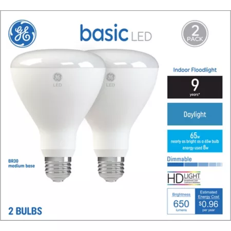 GE Indoor Spotlight LED Base Bulbs 65 Watt Equivalent 650 Lumens Daylight 5000K 2-Pack LED Light Bulbs