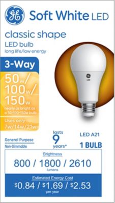GE 3-Way LED Light Bulb, 50/100/150 Watt Replacement, Soft White A19 Frosted Bulb