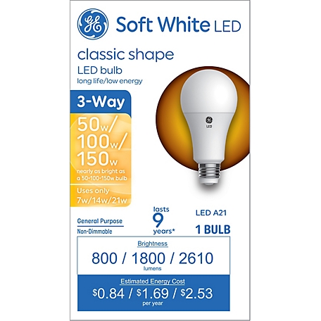 GE 3-Way LED Light Bulb, 50/100/150 Watt Replacement, Soft White A19 Frosted Bulb