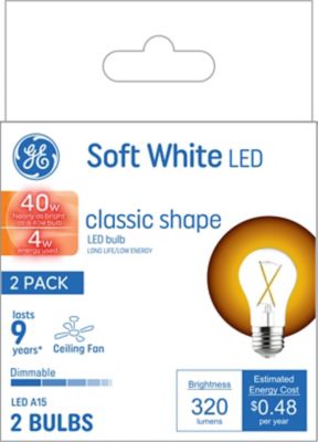 GE Soft White LED Ceiling Fan Light Bulbs, 40 Watts Replacement (2 Pack)