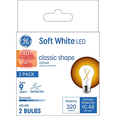 GE Soft White LED Ceiling Fan Light Bulbs, 40 Watts Replacement (2 Pack)