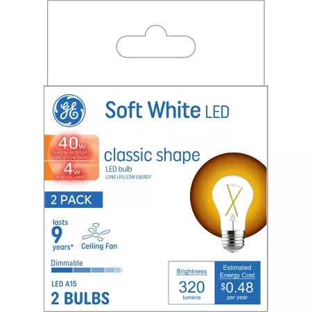 GE LED Ceiling Fan Light Bulbs 40 Watt Equivalent 320 Lumens Soft White 2700K 2 Pack LED Light Bulbs