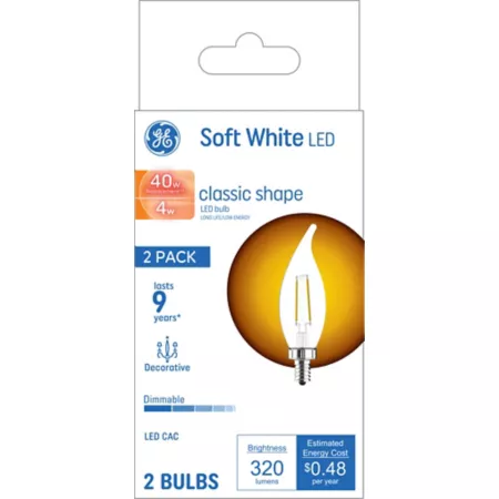 GE LED Decorative Light Bulbs 40 Watt Equivalent 320 Lumens Soft White 2700K 2 Pack LED Light Bulbs