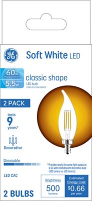 GE Soft White LED Decorative Light Bulbs, 60 Watts Replacement, Small Base (2 Pack)