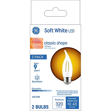 GE Soft White LED Decorative Light Bulbs, 40 Watts Replacement, Medium Base (2 Pack)