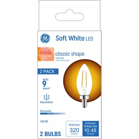 GE LED Decorative Light Bulbs 40 Watt Equivalent 320 Lumens 2700K Small Base 2-Pack LED Light Bulbs