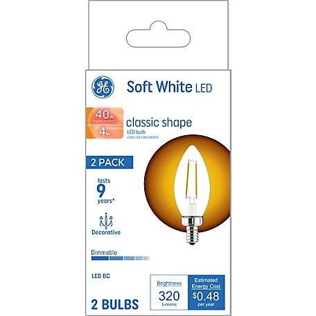 GE LED Decorative Light Bulbs, 40 Watts Replacement, Small Base (2 Pack)