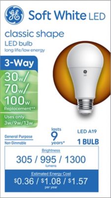 GE 30/70/100 Watt Equivalent 305-Lumen 3-Way A19 LED Light Bulb, Soft White, 2,700K