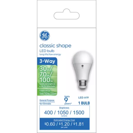 GE A19 3-Way Soft LED Light Bulb 30/70/100 Watt Equivalent 1500 Lumens General Purpose 2700K LED Light Bulbs