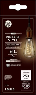 GE VintaLED Edison Style Light Bulb, 60 Watt Replacement, ST19 Bulb, Warm Candle Light