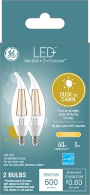 GE 60 Watt Equivalent 500-Lumen LED+ Dusk to Dawn Decorative Light Bulbs, Soft White, 2,700K, 2-Pack