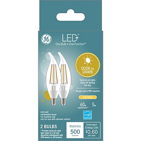 GE LED+ Dusk to Dawn Decorative Light Bulbs, 60 Watts Replacement, Soft White (2 Pack)