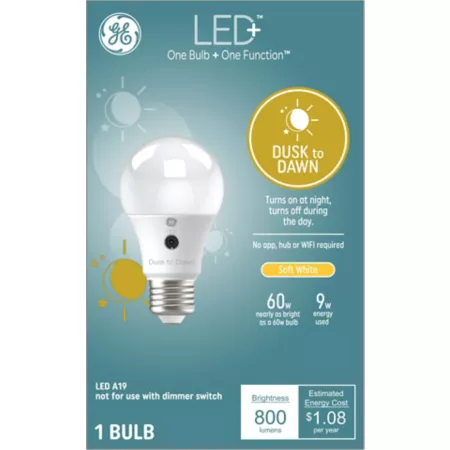 GE LED Light Bulbs 9 Watt Equivalent 800 Lumens Dusk to Dawn Soft White 2700K Auto Light Sensor LED Light Bulbs