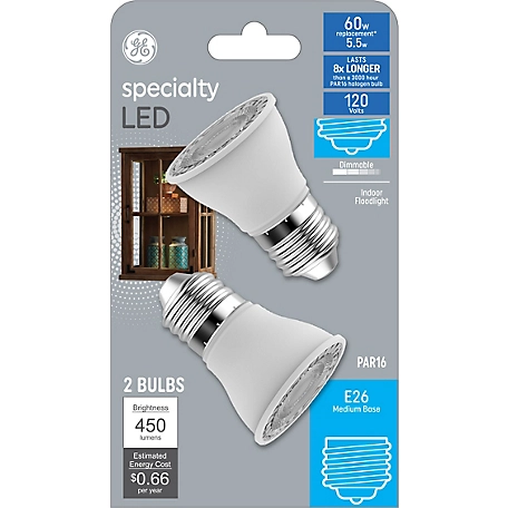 GE Specialty LED Light Bulbs, 50 Watts Replacement, Warm White, PAR16 Bulb (2 Pack)
