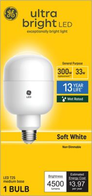 GE Ultra Bright LED Light Bulb, 300 Watts Replacement, Soft White, T25 Wet Rated Bulb