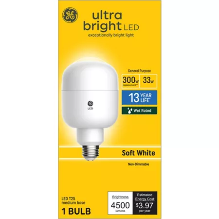 Ultra Bright GE T25 LED Bulb 300 Watt Equivalent 4 500 Lumens Soft White 2700K LED Light Bulbs