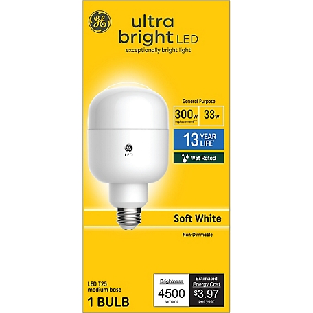 GE Ultra Bright LED Light Bulb, 300 Watts Replacement, Soft White, T25 Wet Rated Bulb