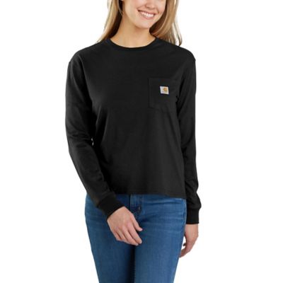Image showing  Women's TENCEL Blend Loose Fit Lightweight Crew Neck Long-Sleeve Pocket T-Shirt