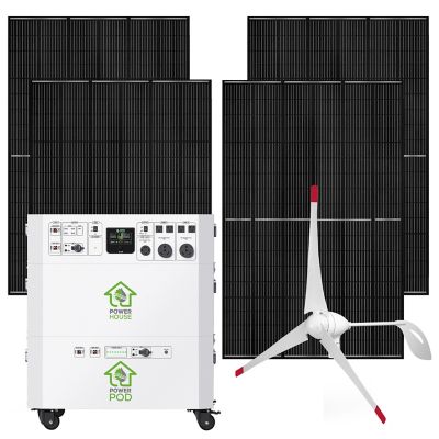 Nature's Generator Powerhouse Platinum We 7,200-Watt Solar Generator with (1) 100Ah Battery Pod, (4) 410W Panels, Wind Turbine