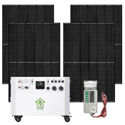 Nature's Generator Powerhouse Gold Plus Pe 7,200 Watt Switch Solar Generator with (4) 410W Panels, Power Transfer Kit & Wheels