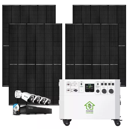 Nature's Generator Powerhouse Gold Plus Se 7 200-Watt On-Switch Solar Generator with (4) 410-Watt Panels Security Camera System and Wheels Solar Generators