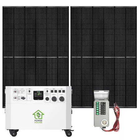 Nature's Generator Powerhouse Gold Pe 7 200W Power Switch Solar Generator (2) 410W Panels Power Transfer Kit and Wheels Solar Generators