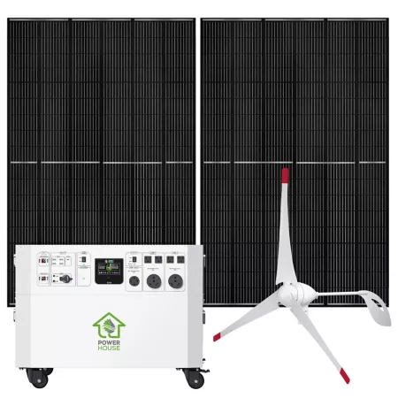 Nature's Generator Powerhouse Gold We 7 200 Watt On-Off Switch Solar Generator with (2) 410W Panels (1) Wind Turbine and Wheels Solar Generators