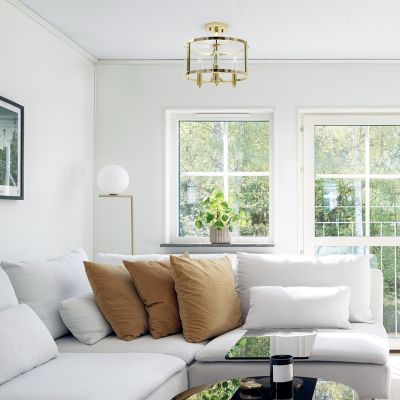 Lalia Home 3-Light Industrial Farmhouse Glass and Metallic Accented Semi Flush-Mount Ceiling Light, Gold