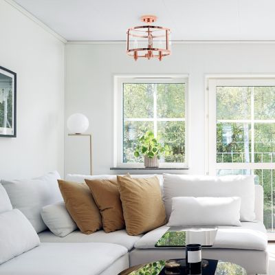 Lalia Home 3-Light Industrial Farmhouse Glass and Metallic Accented Semi Flush-Mount Ceiling Light, Rose Gold