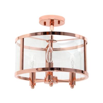 Image showing  3-Light Industrial Farmhouse Glass and Metallic Accented Semi Flush-Mount Ceiling Light, Rose Gold