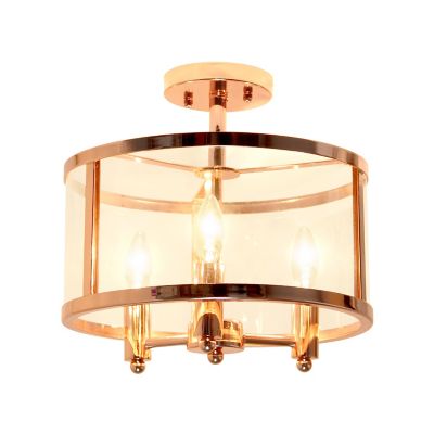 Image showing  3-Light Industrial Farmhouse Glass and Metallic Accented Semi Flush-Mount Ceiling Light, Rose Gold