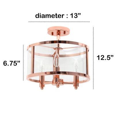 Image showing  3-Light Industrial Farmhouse Glass and Metallic Accented Semi Flush-Mount Ceiling Light, Rose Gold