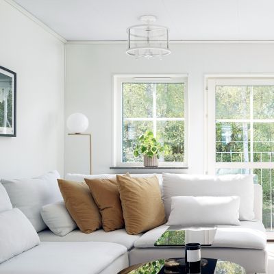 Lalia Home 3-Light Industrial Farmhouse Glass and Metallic Accented Semi Flush-Mount Ceiling Light, White