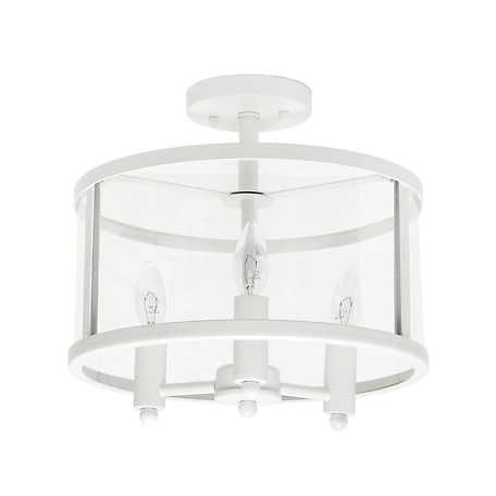 Lalia Home 3 Light Industrial Farmhouse Glass and Metallic Accented Semi-Flushmount, LHM-1000-WH