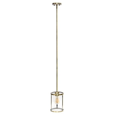 Lalia Home 1 Light Modern Farmhouse Adjustable Hanging Cylindrical Clear Glass Pendant Fixture with Metal Accents, LHP-3002-AB