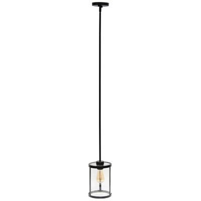 Lalia Home 1 Light Modern Farmhouse Adjustable Hanging Cylindrical Clear Glass Pendant Fixture with Metal Accents, LHP-3002-BK