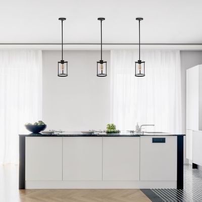 Lalia Home 1 Light Modern Farmhouse Adjustable Hanging Cylindrical Clear Glass Pendant Fixture with Metal Accents, LHP-3002-BK