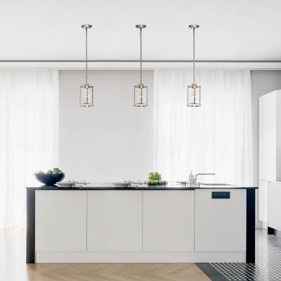 Lalia Home 1-Light Modern Farmhouse Adjustable Hanging Cylindrical Clear Glass Pendant Light with Metal Accents, Brushed Nickel