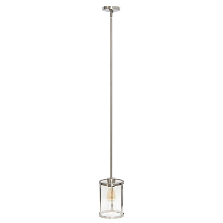 Lalia Home 1 Light Modern Farmhouse Adjustable Hanging Cylindrical Clear Glass Pendant Fixture with Metal Accents, LHP-3002-BN