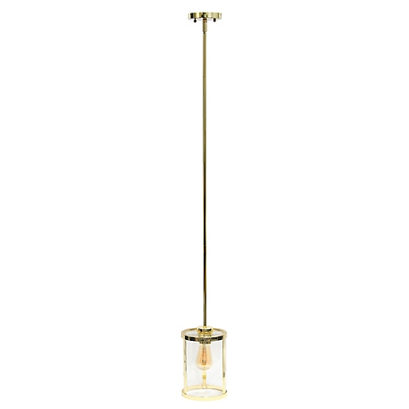 Lalia Home 1 Light Modern Farmhouse Adjustable Hanging Cylindrical Clear Glass Pendant Fixture with Metal Accents, LHP-3002-GL