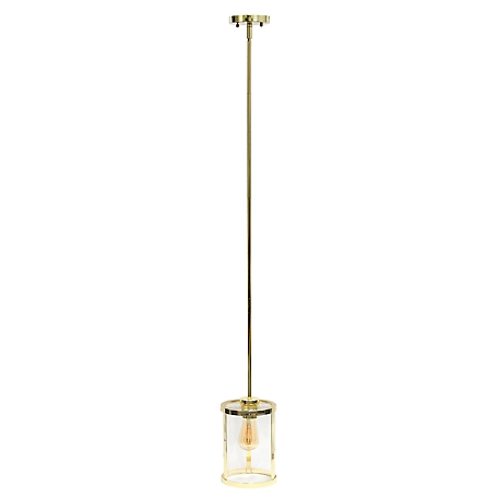 Lalia Home 1 Light Modern Farmhouse Adjustable Hanging Cylindrical Clear Glass Pendant Fixture with Metal Accents, LHP-3002-GL
