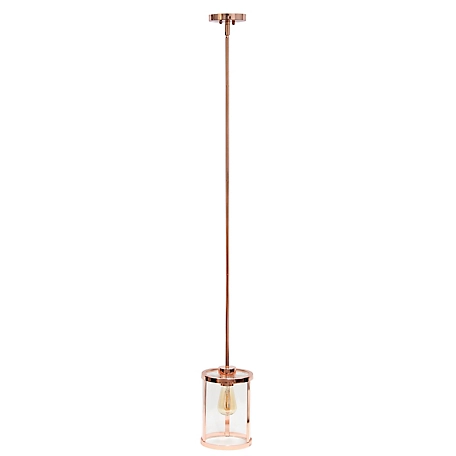 Lalia Home 1 Light Modern Farmhouse Adjustable Hanging Cylindrical Clear Glass Pendant Fixture with Metal Accents, LHP-3002-RG