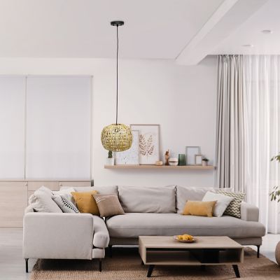 Lalia Home 1-Light Bohemian Farmhouse Coastal Woven Paper Shade Pendant Light, Natural