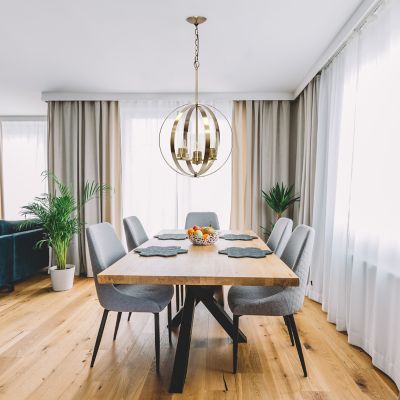 Lalia Home 3-Light Adjustable Industrial Globe Hanging Metal and Glass Ceiling Pendant Light, Antique Brass