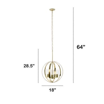 Image showing  3-Light Adjustable Industrial Globe Hanging Metal and Glass Ceiling Pendant Light, Gold