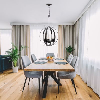 Lalia Home 3-Light Adjustable Industrial Globe Hanging Metal and Glass Ceiling Pendant Light, Bronze